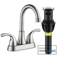 Kede 4 Inch Two-Handle Bathroom Sink Faucet | Lead-Free Brushed Nickel Bath Faucet with Pop-Up Drain