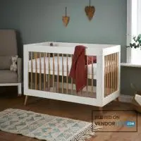 Obaby Maya Mini Pine Wood Cot Bed, Natural with White